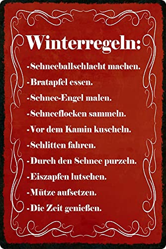 Metall Schild 20x30cm Winterregeln Winter Sprüche Blechschild