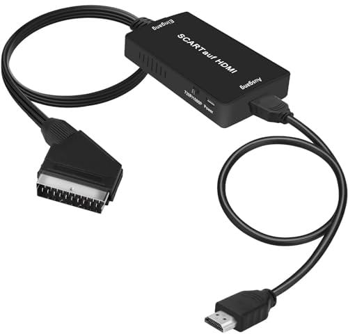 uhddadi Scart auf HDMI Konverter, Scart auf HDMI Adapter Video Audio Wandler HD 1080P mit HDMI Kabel, für HDTV STB VHS Xbox PS3 Sky DVD Blu-ray usw, schwarz
