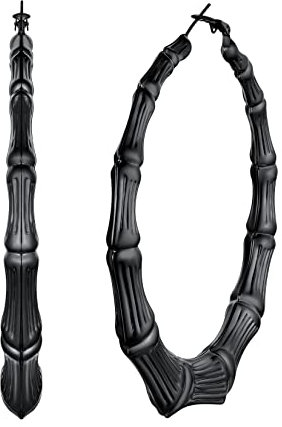 U7 Boucle d'Oreille Anneau Large Bambou Forme Créole Femme Noir Grande Taille 80cm