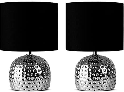 konsimo. FRAGI 2er Set Tischlampe - Schreibtischlampe für Wohnzimmer, Schlafzimmer und Flur - Tischleuchten Leselampe - Desk Lamp - Lampen Bürolampe - Silber Schwarz - Stoff und Keramik Table Lamp