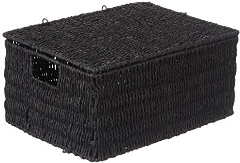 Woodluv Storage Boxes With Lid Large, Storage Baskets for shelves, Storage Hamper Basket - Black