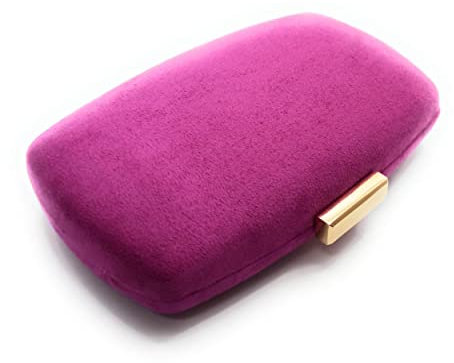 BRANDELIA Bolso Cartera De Mano Fiesta Boda Clutch de Ante Mujer con Cadena al Hombro, Ovalado Ante Violeta Oro
