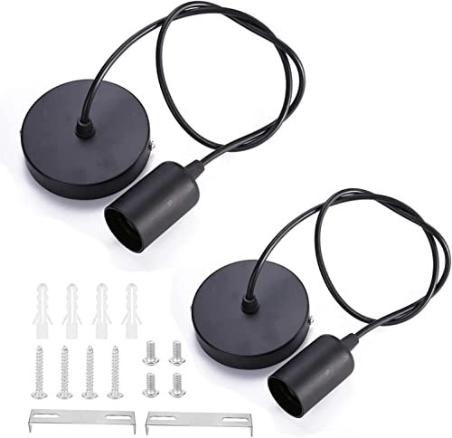 ZHIQIN Lot de 2 Suspension Corde Luminaire Suspension E27 avec Anneau à Vis Lampe Suspension Noir Câble Réglable 100CM Suspension Compatible avec Abat-Jour pour Bar Maison Hôtel