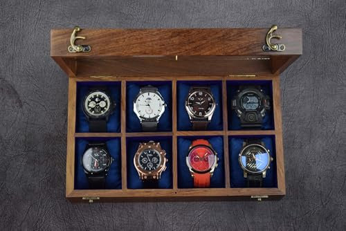 Royal Craft Expertise Uhrenbox für Herren, Uhren-Aufbewahrungsbox, Holz-Uhren-Organizer, Uhrenhalter für Herren, Geschenk für ihn, Jahrestag, Valentinstag, Vatertag (braunes Sheesham)