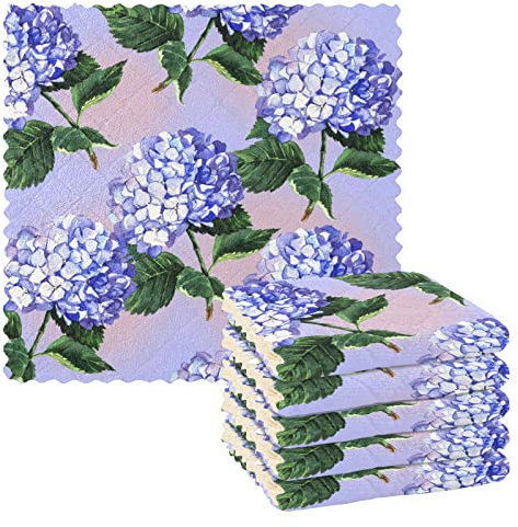 Mnsruu 6 Stück Geschirrtücher, blaue Hortensien, Blumen, Küchentuch, saugfähig, wiederverwendbar, Geschirrtücher, waschbare Geschirrtücher, Tischreinigungstücher
