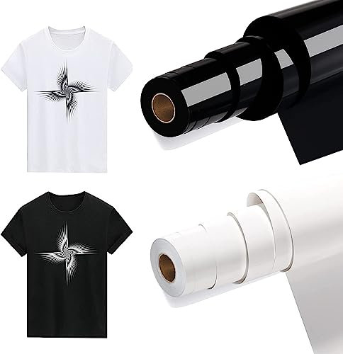 Bocguy Plotterfolie Textil Schwarz & Weiß, 2 Rollen 30.5CM x 6M, Textilfolie für Cri-cut & Cameo, Einfach zu Schneiden & Entgittern für Flexfolie Design
