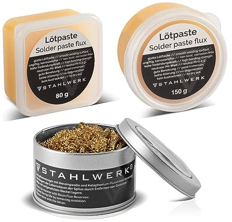 STAHLWERK Lötzubehör Set mit Lötkolbenspitzen-Reiniger | Lötpaste 80 g | Lötpaste 150 g