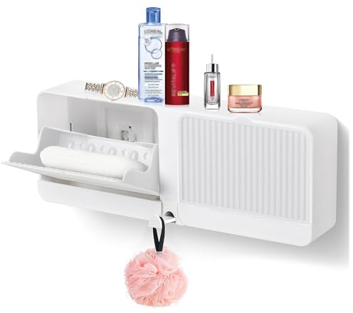 PEFWO Soap Holder with Hooks, 2-in-1 Wall Mounted Soap Dish, No Drilling Soap Bar Holder with Self Draining to Keep Soap Bars Dry, Suit for Shower, Bathroom and Kitchen (White)