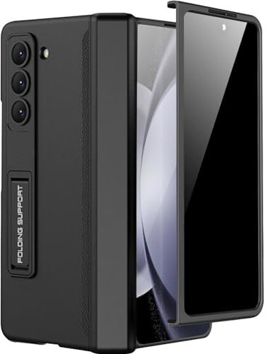 Miimall Coque pour Coque Z Fold 5, [Protection Écran Anti-Espion] [Béquille] Case en PC Rigide avec Protection à Charnière pour Samsung Galaxy Z Fold 5 (Noir)