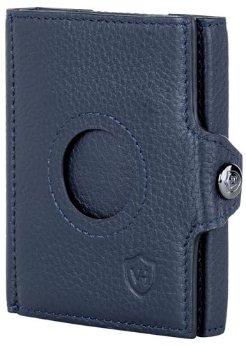 VON HEESEN Airtag Slim Wallet mit XL Münzfach & RFID-Schutz - Airtag Portmonee Herren klein aus echtem Leder - Mini Geldbörse - Kreditkartenetui Kartenetui - Portemonnaie Geldbeutel (Blau)