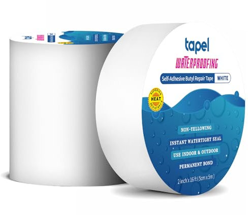 Tapel Ruban adhésif étanche en caoutchouc butyle blanc – 5 cm x 5 m – Anti-fuite, longue durée, pour réparation de véhicules récréatifs, silicone, bateau et toit