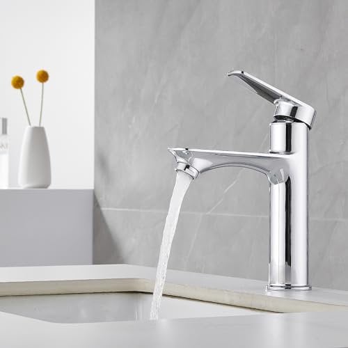 ZHUGE Rubinetto Bagno Lavabo, Miscelatore Monocomando Bagno con Flessibili Acqua Calda Fredda 3/8 Pollici da 60 cm, Rubinetti Lavabo Miscelatori da Piano, Cromo