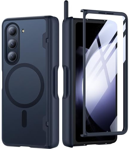 MOBOSI Coque de Protection à charnière magnétique pour Z Fold 5, Porte-Stylo Fold 5, Compatible avec MagSafe, Protection d'écran Avant intégrale pour Samsung Galaxy Z Fold 5, Noir