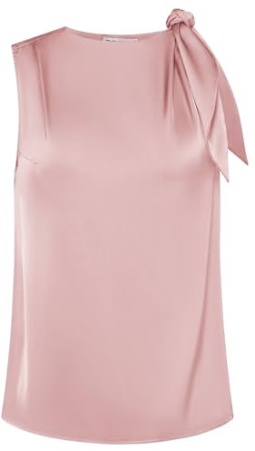 GRACE KARIN Chemisier d'été en satin sans manches pour femme - Col rond - Décontracté - Avec nœud, Rose, L