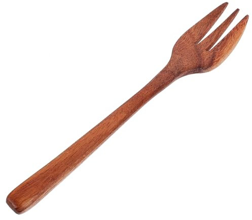 Zerodeko Smooth Wooden Kitchen Utensil Long Handle Fork Wear-Resistant Wooden Fork for Salad Mixing and Cooking 8.86 Inch