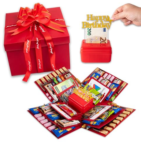 Explosionsbox, Überraschungsbox, Geschenkbox für Süßigkeiten, Surprise Box, Geburtstag, Geschenke für Frauen, Männer, Kinder, besondere Tage usw. (rot)