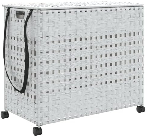 Toshilian Cesta de la ropa, cesta de la ropa Bandeja de lavandería Cesta de la ropa con ruedas blancas 66x35x60 cm resina trenzada
