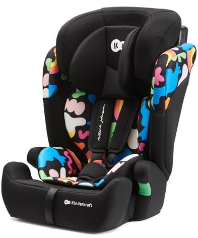 Kinderkraft COMFORT UP i-Size 75-150 cm, Silla de coche, Silla coche bebé, Silla coche para niños, Sillade, Cinturón, regula en 11 niveles, Grupo 1/2/3, 15 meses - 12 años, 9-36 kg, Happy Shapes