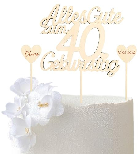 GoldRock Holz Cake Topper 40 Geburtstag Männer Frauen,Alles Gute zum 40 Geburtstag Deko Muffins,Tortendeko 40 Geburtstag Frau Mann,Kuchendeko 40. Geburtstag mit Herz Torten Topper, Geburtstagsdeko 40