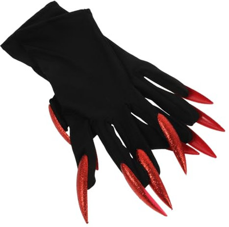 COLLBATH Halloween Krallenhandschuhe Mit Langen Fingernägeln Ein Paar Rote Cosplay Requisiten Passende Größe Für Gruselpartys Und Karneval