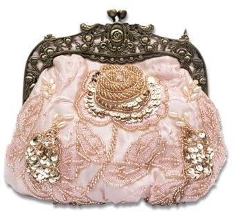 CORIOS Vintage 1920s Abendtasche Damen Floral Clutch Tasche Handgemachte Perle Handtasche Klein Tasche Elegante Schultertasche Kette Umhängetasche für Hochzeit Bankett-Party Abschlussball Champagner