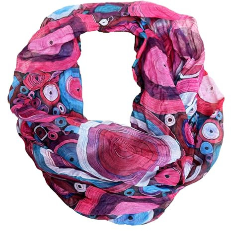 J26 Blumen Mandala Farbverlauf Seide Sommer Loop Verlauf Regenbogen Rainbow Silk Uni Rundschal Schlauchschal Stola Schal leicht (Kreis A Pink)