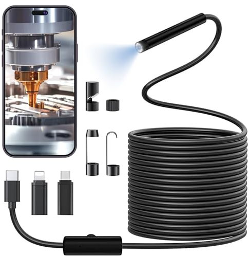 Hoquare Endoscope Inspection Camera, Flexible Waterproof Snake Borescope with 8 LED Lights, HD Inspection Camera Compatible with iOS/Android/Tablet