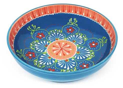 Verano Spanish Ceramics Classic Spanish Hand Painted Large Food Bowl - Decorative Home Kitchen Restaurant Café Dining Décor Dishware Tableware Sharing Fruit Salad Food Serving Dish - 30cm Blue/Pink