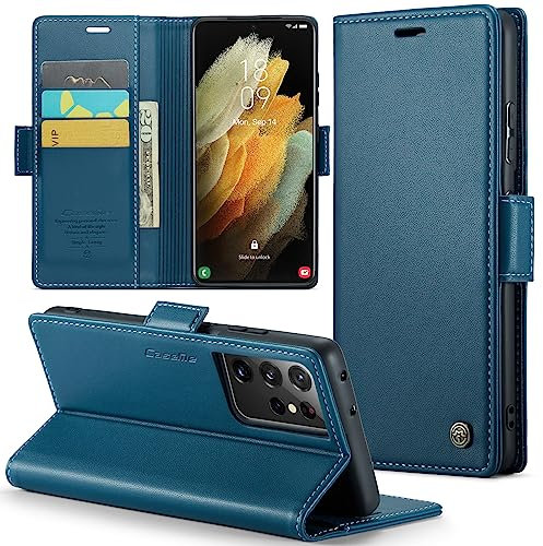 Phernykas Coque pour Samsung Galaxy S21 Ultra Étui Portefeuille Wallet Cover en Cuir PU avec Cartes Magnétique et RFID Protection Antivol Folio Housse Samsung S21 Ultra Case, Bleu