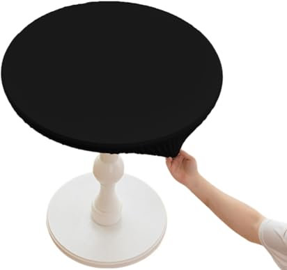 Cozomiz PU-Leder Elastische Tischdecke Gartentischdecke Runden Tischdecke wasserdichte rutschfeste Abwischbar Schmutzabweisend Tischdecke 160cm Schwarz
