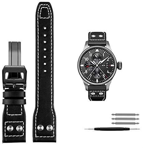 YIHANSS Echtes Leder Nieten Armband für IWC Big Pilot Spitfire Rindsleder Faltschließe Uhr Männer Armband 21mm 22mm