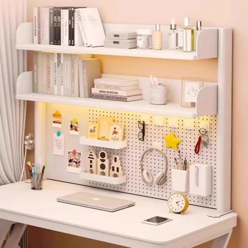 Clip-on Desk Shelf Storage Rack - Multipurpose Countertop Hutch Bookshelf, Clamp On Desk Organizer Shelf Display Rack, Desk Extender Pegboard Workstation, Privacy Panel For Gaming Desk(White,60cm/23.6