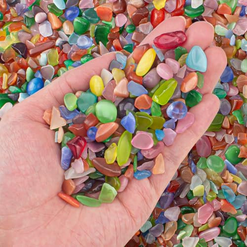 EZEELAI 0.5 Lb Multicolor Cat Eye Stones Pebbles Polished Aquarium Rocks Gravel, 7-9mm Natural Gemstones Tumbled Chips Bulk for Aquarium, Vase Fillers, Succulent Plants Decor