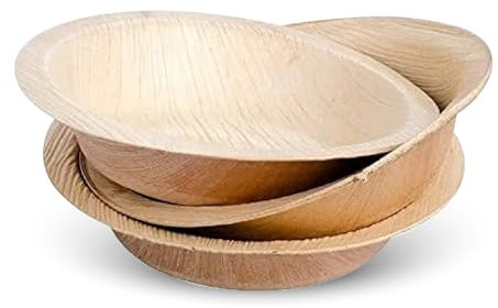 STL 25-Pack Disposable Round Palm Leaf Bowls, 5 (13cm), Sustainable, Microwave & Freezer Safe, Ideal for Desserts, Salads, & Snacks, Eco-Conscious Party & Event Tableware
