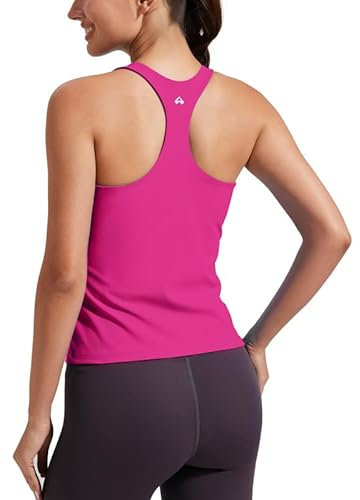 Top Damen mit integriertem BH Atmungsaktives Sportshirts für Frauen Tanktop Yoga Shirts Bequemes Laufshirt Sommer Sporttop Red M