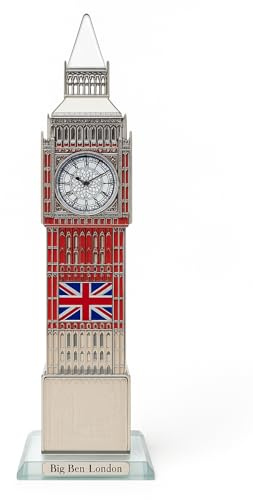 JRose Collections Crystal London Big Ben Clock Souvenir – 24 cm silbernes Ornament mit Lichtern | UK-Touristengeschenk | ikonisches britisches Wahrzeichen | Schreibtisch oder Regal Display | elegante