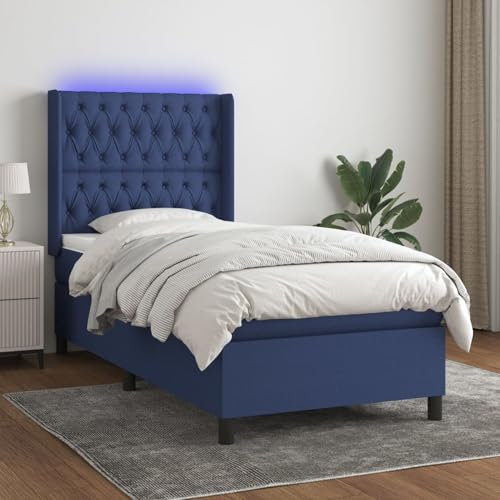 Somanki Boxspringbett mit Matratze & LED Blau 90x190 cm Stoff, Bett, Bed Frame, Familienbett, Bettrahmen, Bett Gestell, Bett Rahmengestell, Schlafzimmer Bett - 3138523