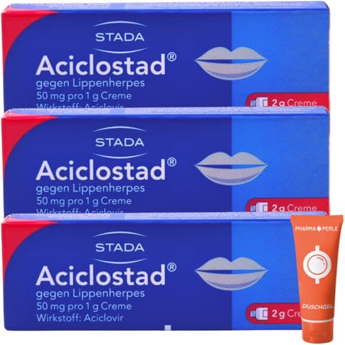 Aciclostad Creme gegen Lippenherpes – Mit Aciclovir, bewährt gegen Herpes I Linderung von Schmerzen und Juckreiz I Sparset mit give-away von Pharma Perle (3 x 2 g)