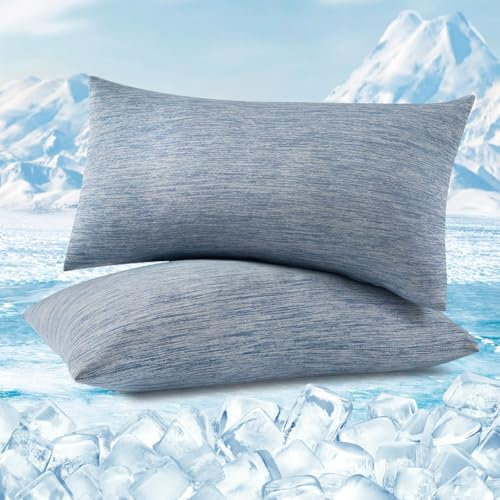 WOLTU Kühlender Kissenbezug 2er Set, Kopfkissenbezug mit Q-Max>0.45 Arc-Chill, Weicher Atmungsaktiv Kühlfaser Kissenhülle Schont Haut und Haar, Sommer Kissenbezüge mit Reißverschluss, 30x50 cm, Blau