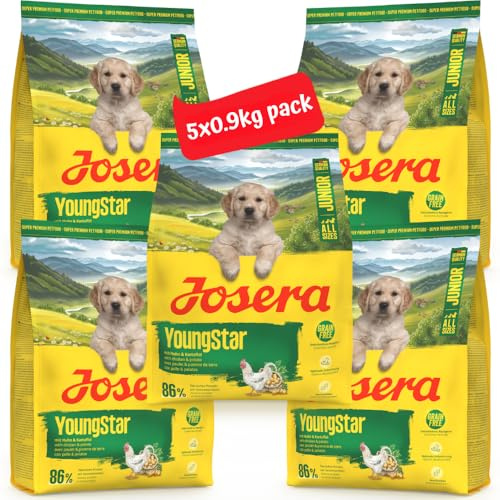JOSERA YoungStar | 5X 900 g | Trockenfutter für wachsende Hunde | Junior | MediMax | Huhn & Kartoffel | Getreidefreies Premium Aufzuchtfutter zur optimalen Versorgung von Welpen größerer Rassen