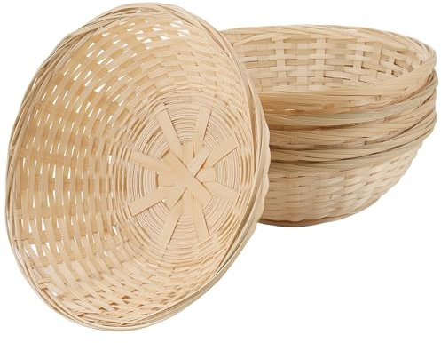SOUJAP 6 Pcs Bamboo Bread Basket, 23 x 7 cm Round Wicker Woven Fruit Food Bread Storage Basket for Home, Kitchen, Restaurant