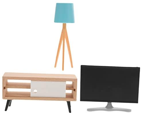 ZUNOXAZ Miniatur Puppenhaus Möbelset Teilig Mini Tv Schrank mit Blauem Tischlampen Modell für Puppenhaus Zubehör und Szenenlayout