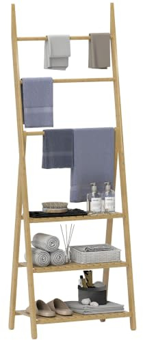 HOMCOM Étagère Salle de Bain Pliable 3 Niveaux 53,5x30x153cm Bois Naturel