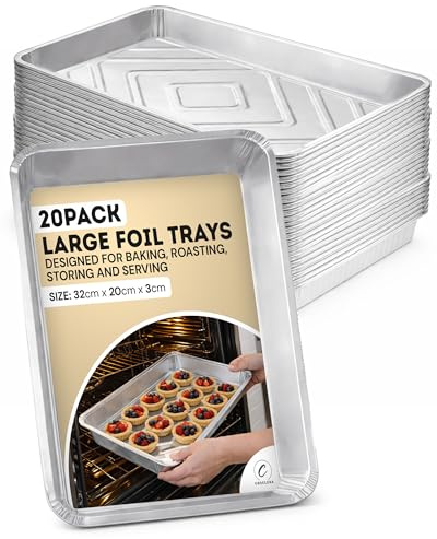 Coselena Foil Baking Tray 32 x 20 cm – 20 Pack Heavy Duty Disposable Aluminium Foil Trays for Baking, Cooking, Roasting, BBQ, Meal Prep and Food Storage