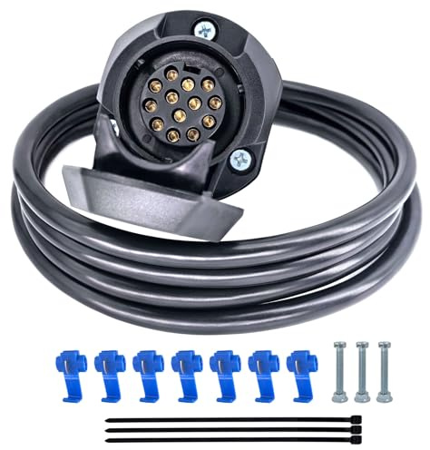 YOYOCOOL Prise de Remorque 13 Broches avec Câble, Connecteur 13 Pin Précâblé 2 m Cable - 8 Fils x 0,5 mm