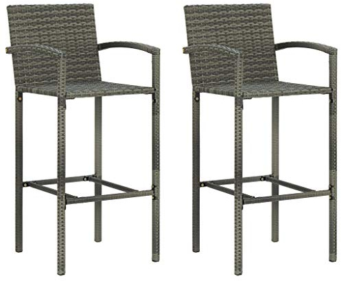 Teenpull Barhocker 2 STK. Grau Poly Rattan, 52x56x118 cm, UV-beständig, Robustes Stahlgestell, ideal für Garten, Terrasse und Balkon, 80 cm Sitzhöhe