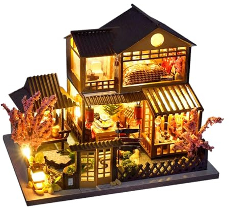 Puppenhaus Miniatur Haus Selber Baue Bausatz 9,5x14.2x9.5 cm Realistisch Holzhaus Modellhaus Bauset Miniatur-Spielzeughaus Mit LED-Beleuchtung Für Erwachsene Und Kinder Festliche