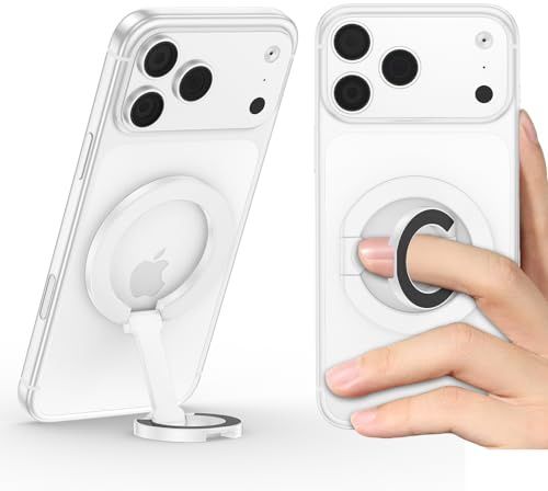 Magnetic Phone Ring Holder for MagSafe Phone Grip iPhone 17 Grip, White | Magnetic Cellphone Grip Magnetic Finger Ring Phone Kickstand Stand for Samsung Mag Car Mounts