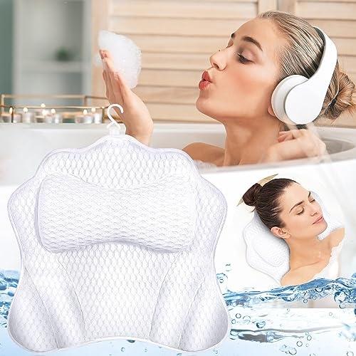 MOYKSRR Almohada para Bañera, Almohada de Baño, Reposacabezas Ergonómico, Almohadas de Bañera Cómoda Malla de Aire 4D Baño, Puede soportar la Cabeza,el Cuello, para SPA en Casa Bañera de Hidromasaje
