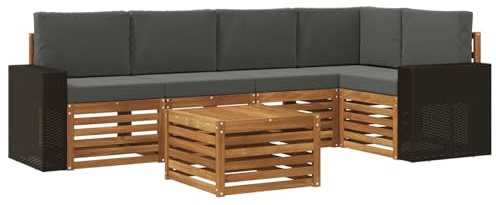 vidaXL Ecksofa Set 6 pcs Natur und Anthrazit Massivholz Akazie, Gartenmöbel, modernes Ecksofa, Outdoor-Lounge, Terrassenmöbel für entspanntes Chillen und Genießen